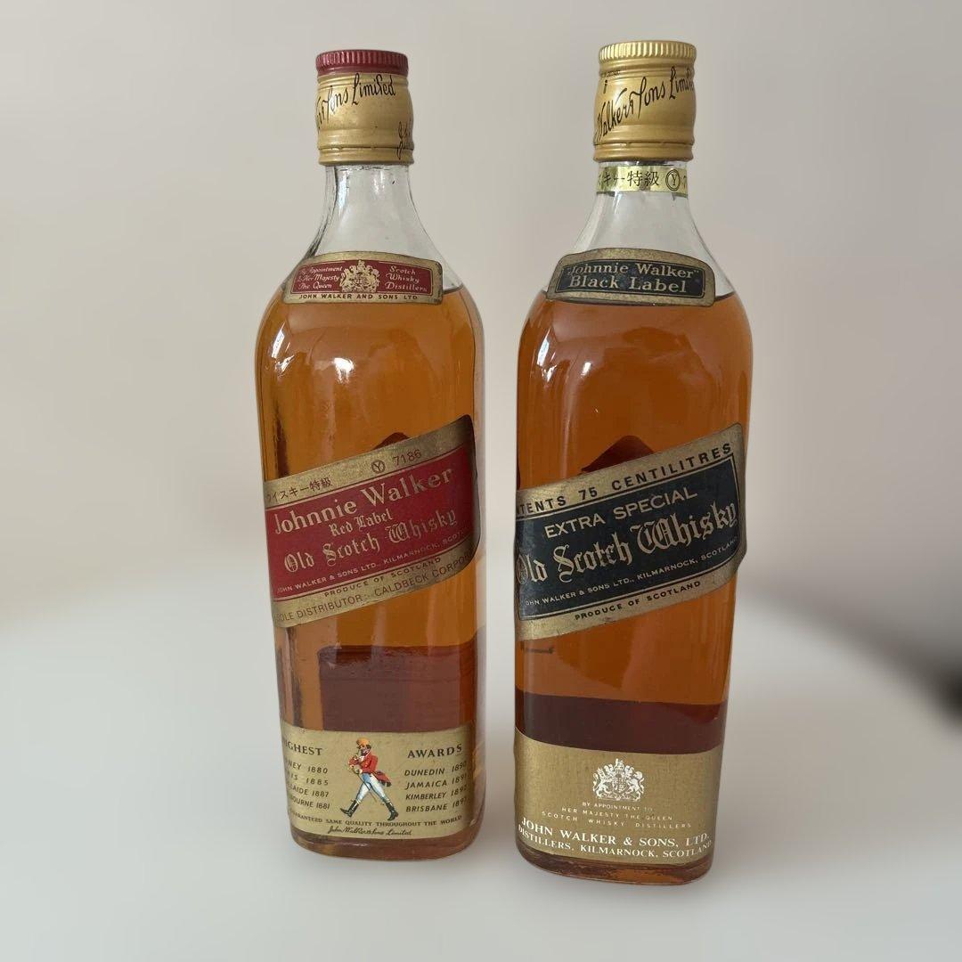 ［古酒］ジョニーウォーカー　赤ラベル　ブラックラベル　ウイスキー特級　2本セット
