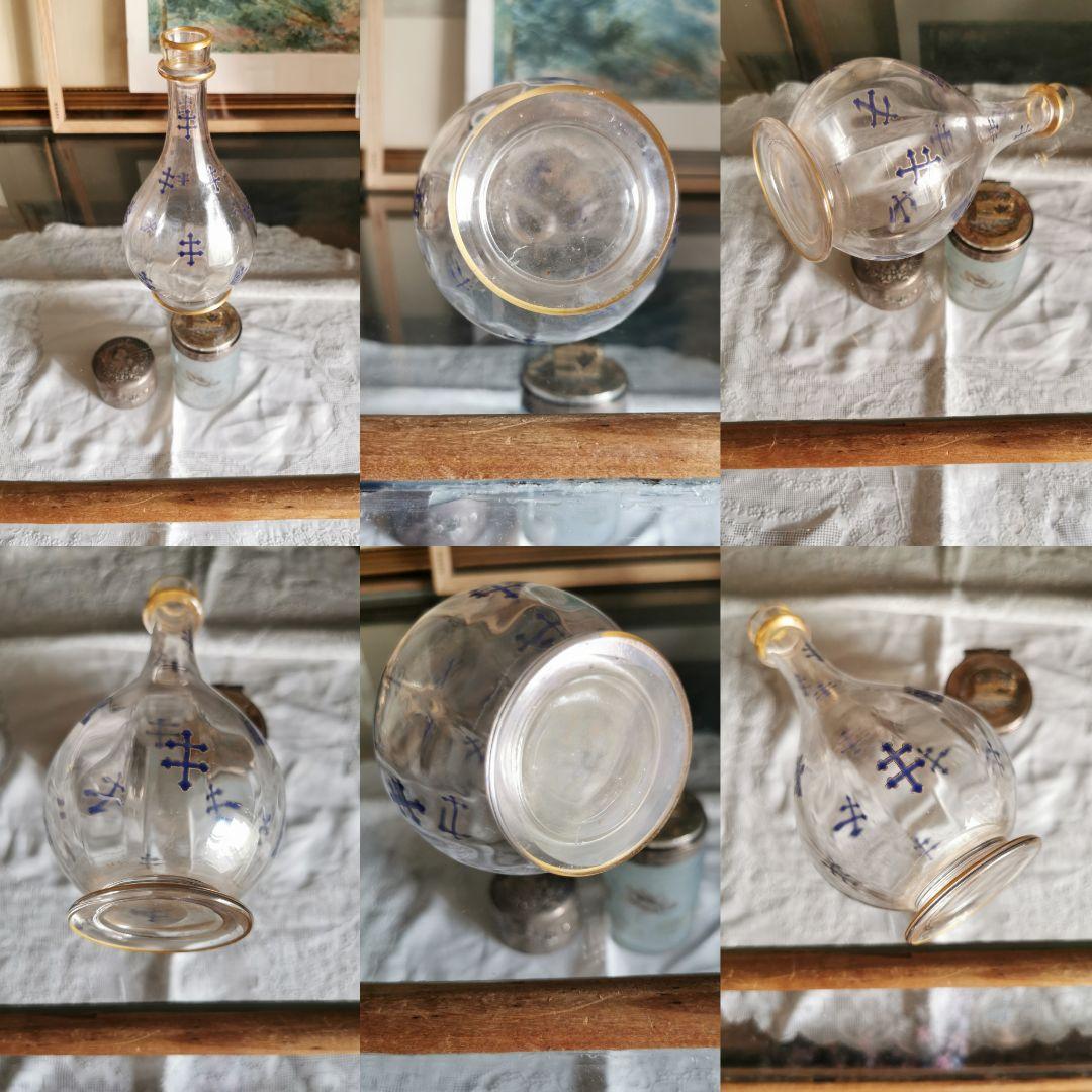 アンティーク ロレーヌ十字☨ エナメル碧 手描き金彩クリスタルデキャンタ