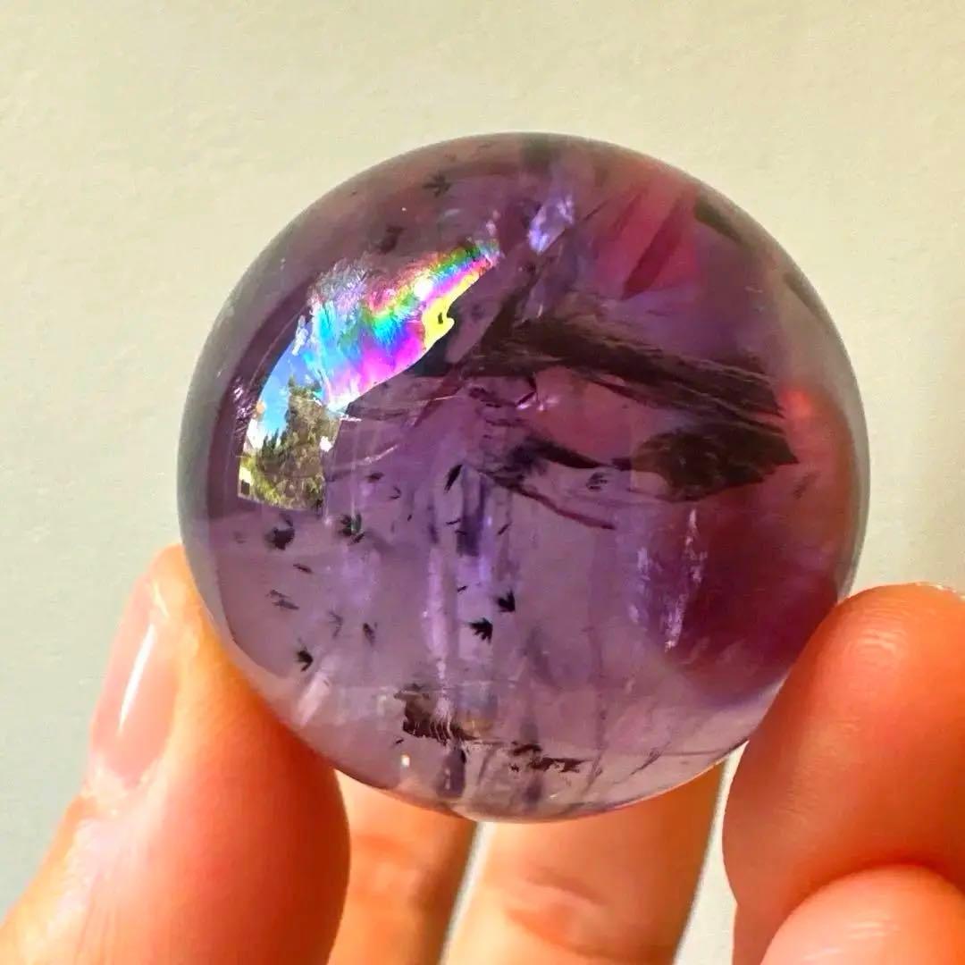 アメシスト　スフィア　高品質　ホーランダイト　虹　ファントム