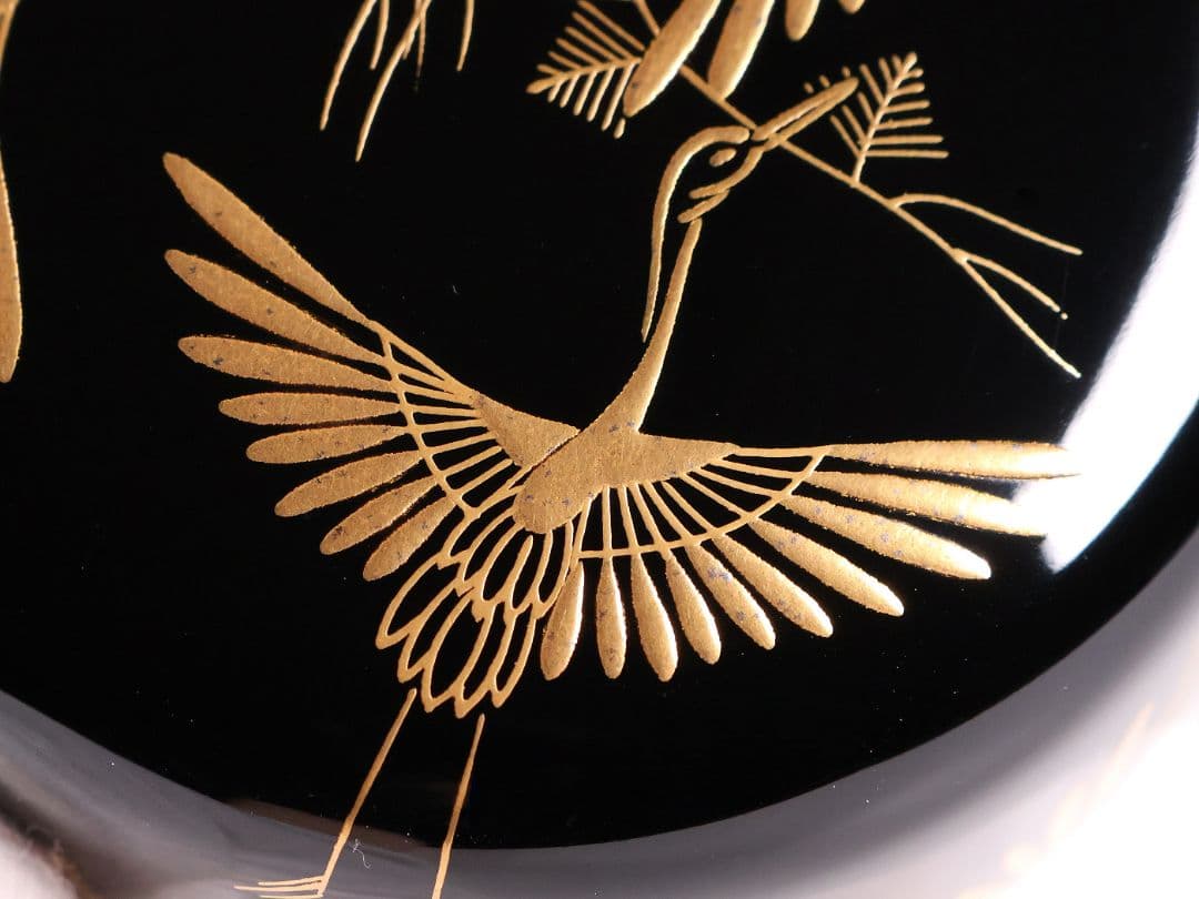 茶道具 新井司平「松喰鶴蒔絵」大棗 尋牛斎・書付 金蒔絵 木製【MA869】