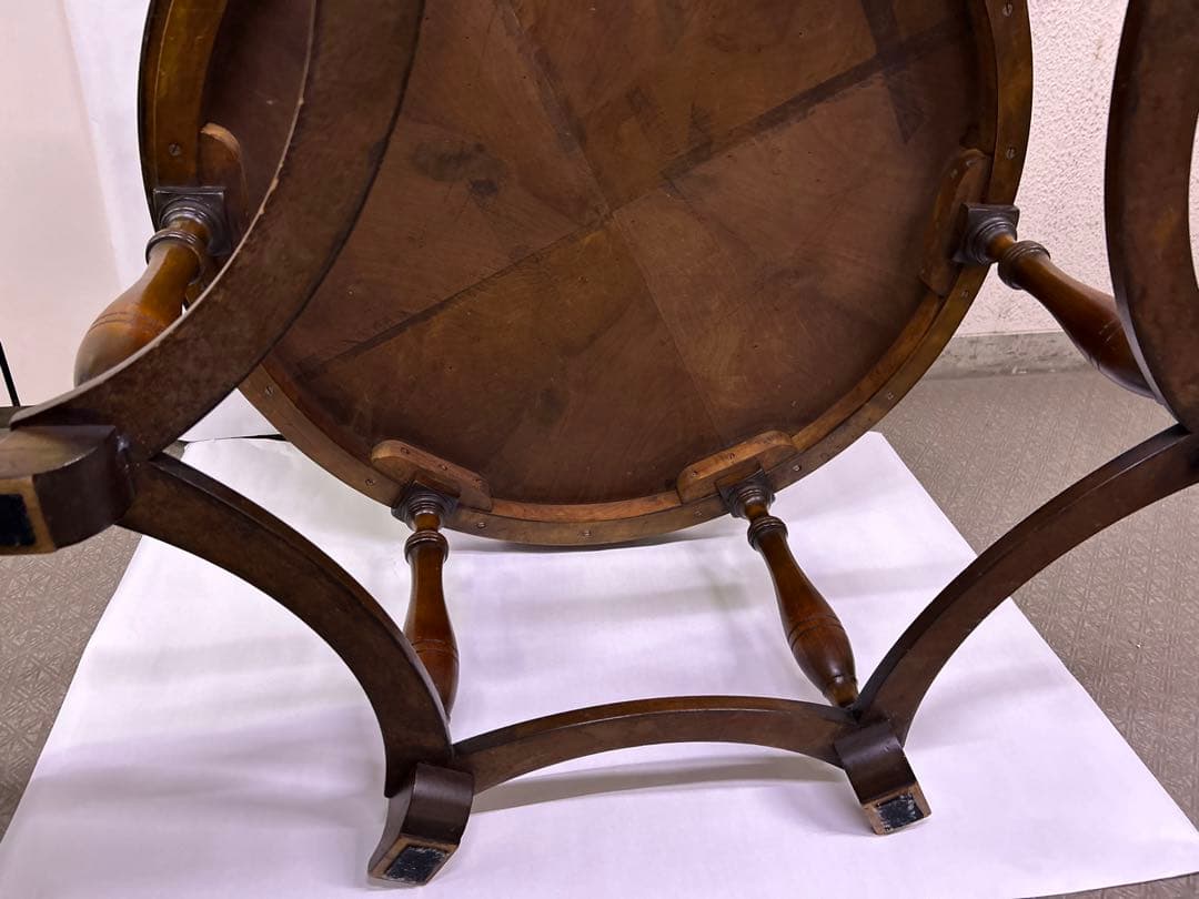 アンティーク　イギリス製　ブラウン　円形　木製　テーブル 92cm×46cm
