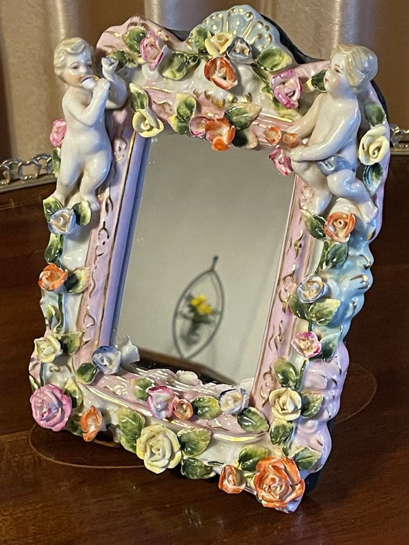 マイセン陶花と天使のミラー