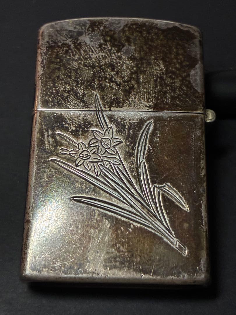 スターリングシルバー950彫金花彫 純銀オイルライター｜雰囲気抜群・ジャンク扱い