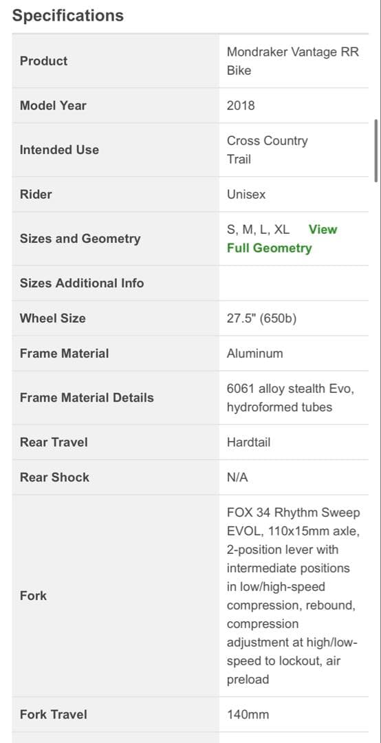 Mondraker Vantage RR 2018 マウンテンバイクフレーム