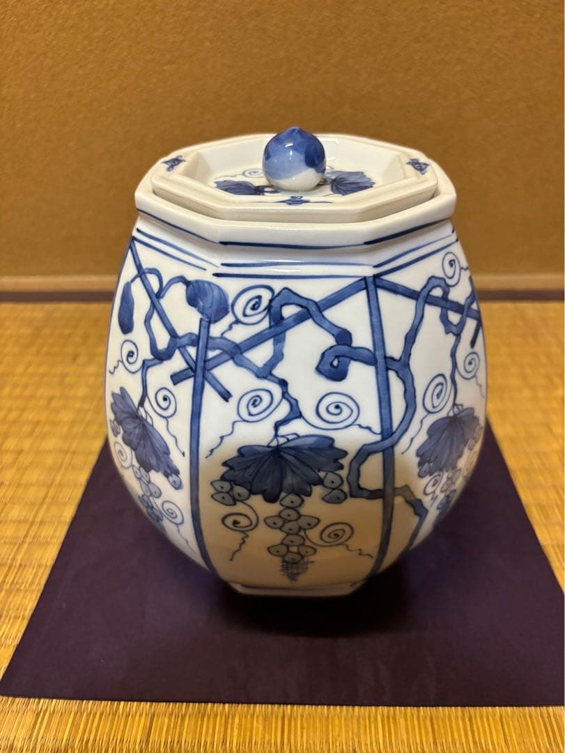 西村徳泉　染付　葡萄棚　水指　京焼