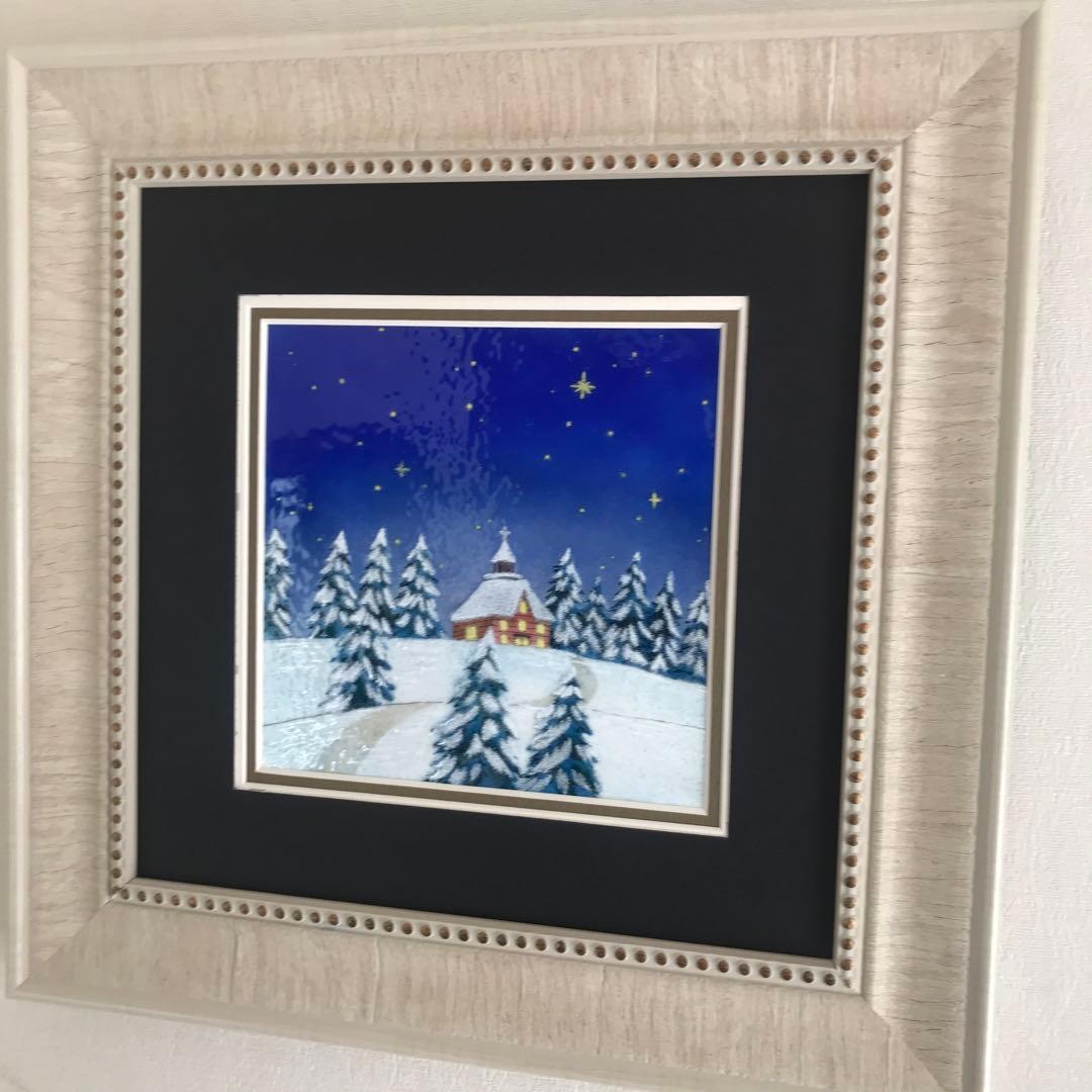 日本産　伝統工芸品　アート　七宝焼しっぽう技術　ホワイトクリスマス　送料込