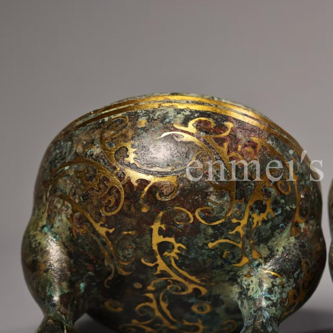 中国古美術・旧蔵错金鳥形蓋付き壺セット・青銅製・純手作り・高浮彫・置物・茶道具