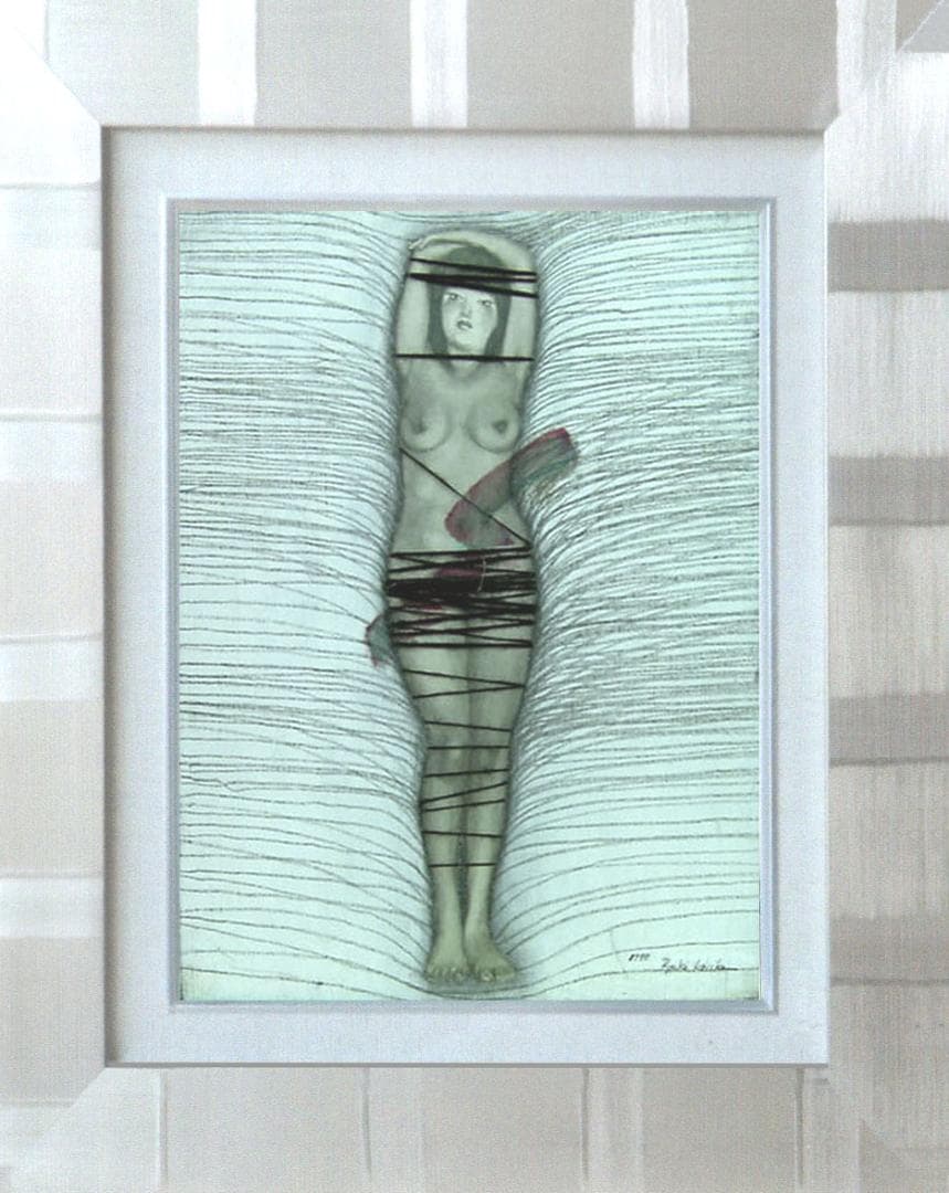 油絵 菅家令子 絵 絵画インテリア額付(青緑＋金色の枠) F6-202023女性