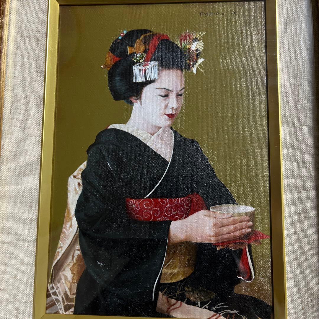 ⭕️油絵　二科会　会員　松井敏郎　画題　[御点前] SM パリ賞受賞　油彩　絵画