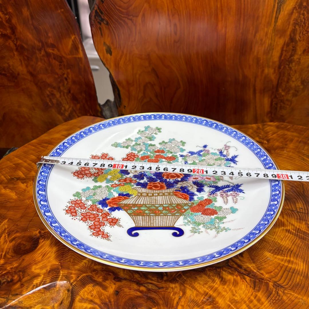 オールド香蘭社　飾皿　染付　花詰　細密 手描き