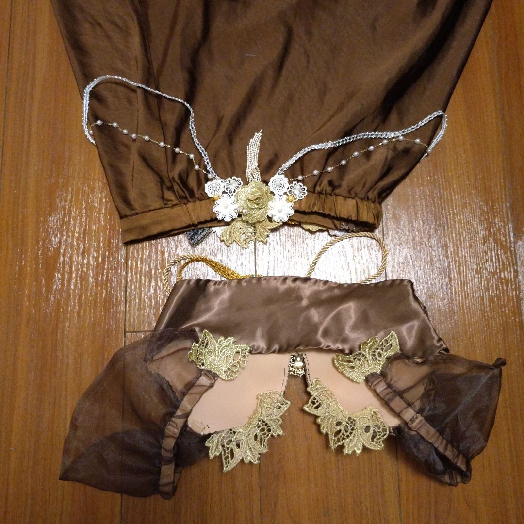 ベリーダンス セットアップ 衣装　ブラウン　サテン　茶色　ブラベルト