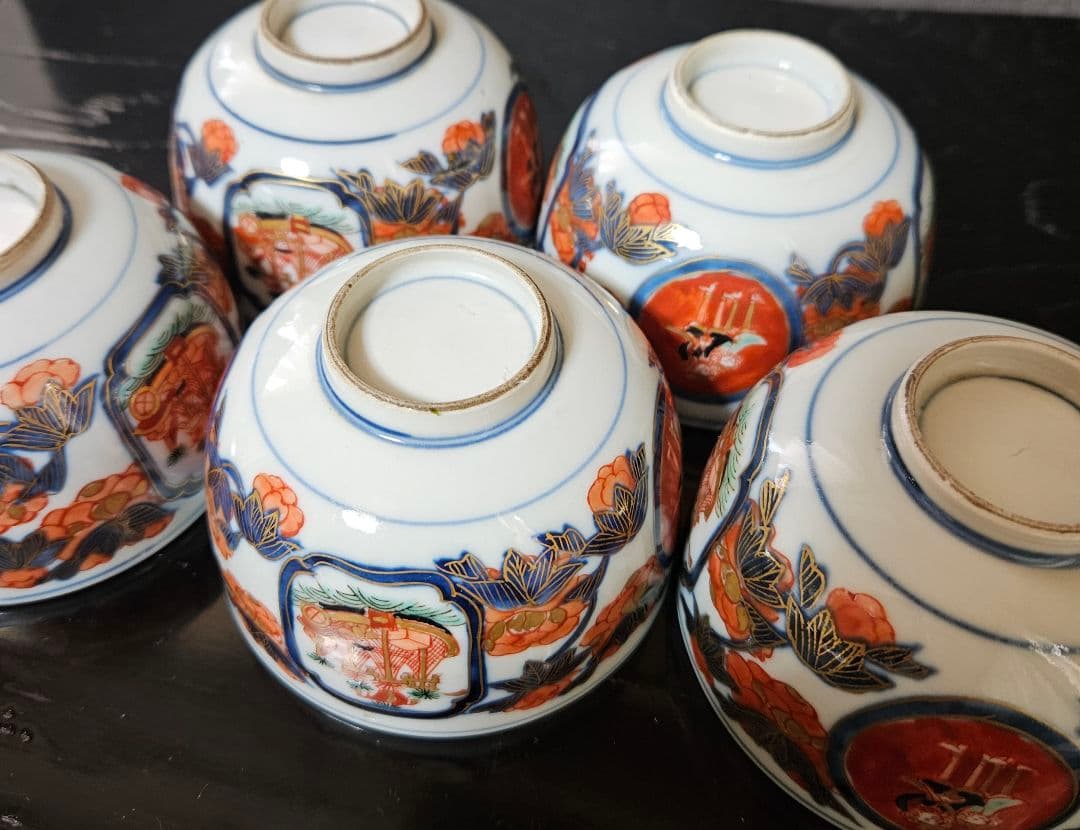 【珍品❗名品❗】明治時代　大聖寺伊万里　韃靼人と南蛮舟に花の図　ころ茶碗　ぐい呑