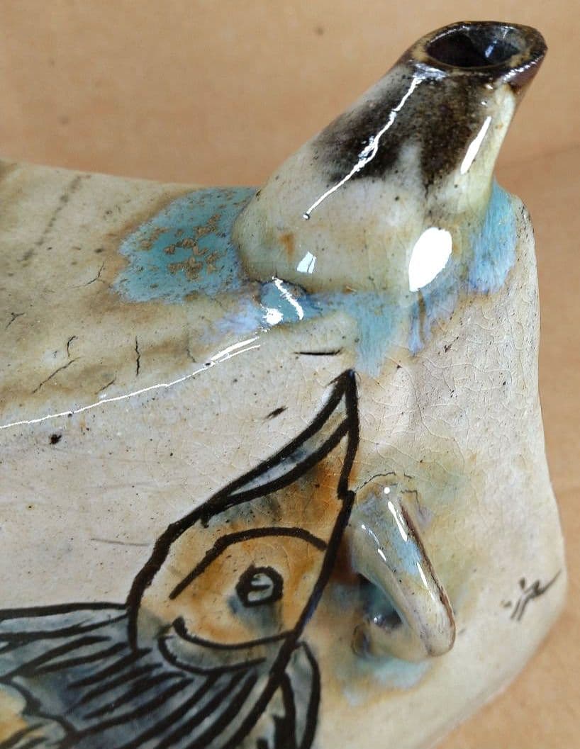 【本物保証】金城次郎 魚紋抱瓶 共箱 栞 美品 人間国宝 壺屋焼 壷屋焼