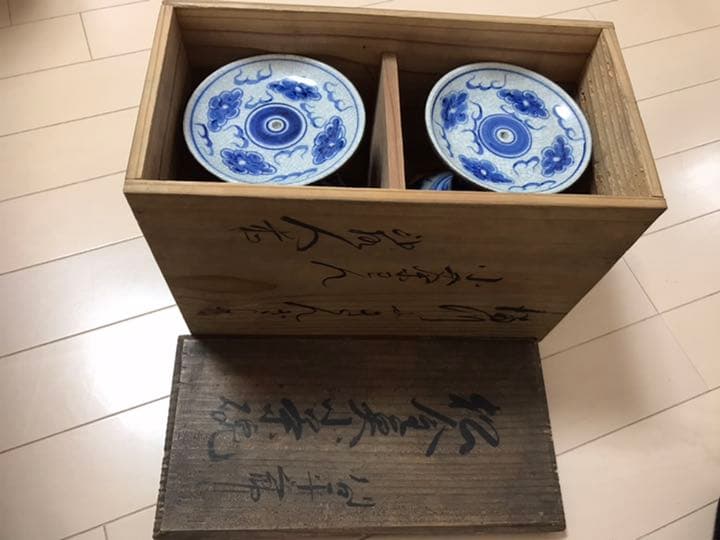 中国明時代　染付　蝋燭台一対　時代レトロ