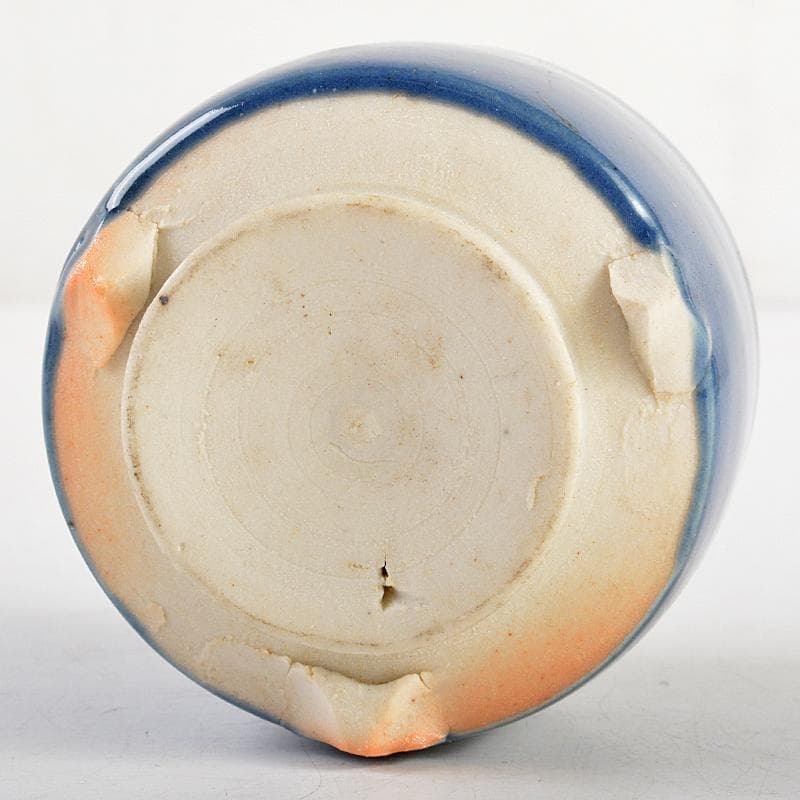 伊万里焼　瑠璃釉　藍釉　三足香炉　透かし純銀火屋　約35g　D　R5940