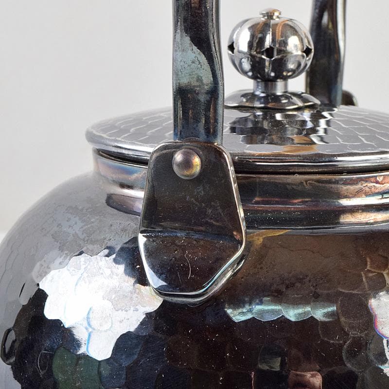 煎茶道具　白銅いぶし銀　槌目　銀瓶　湯沸し　約501g　M　R9483