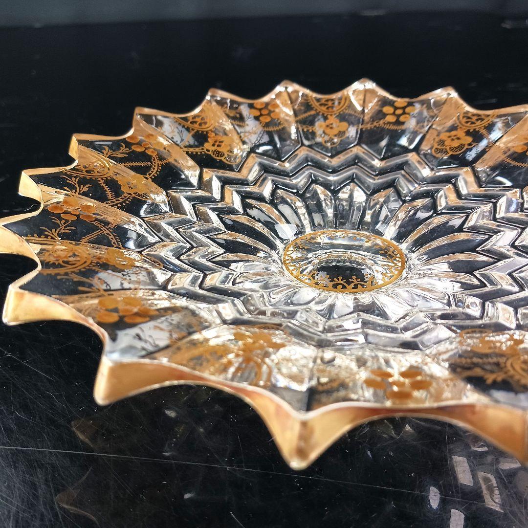 Y427 時代古作 金彩 ガラス コンポート 果物皿 直径20.5㎝ 木箱付　G