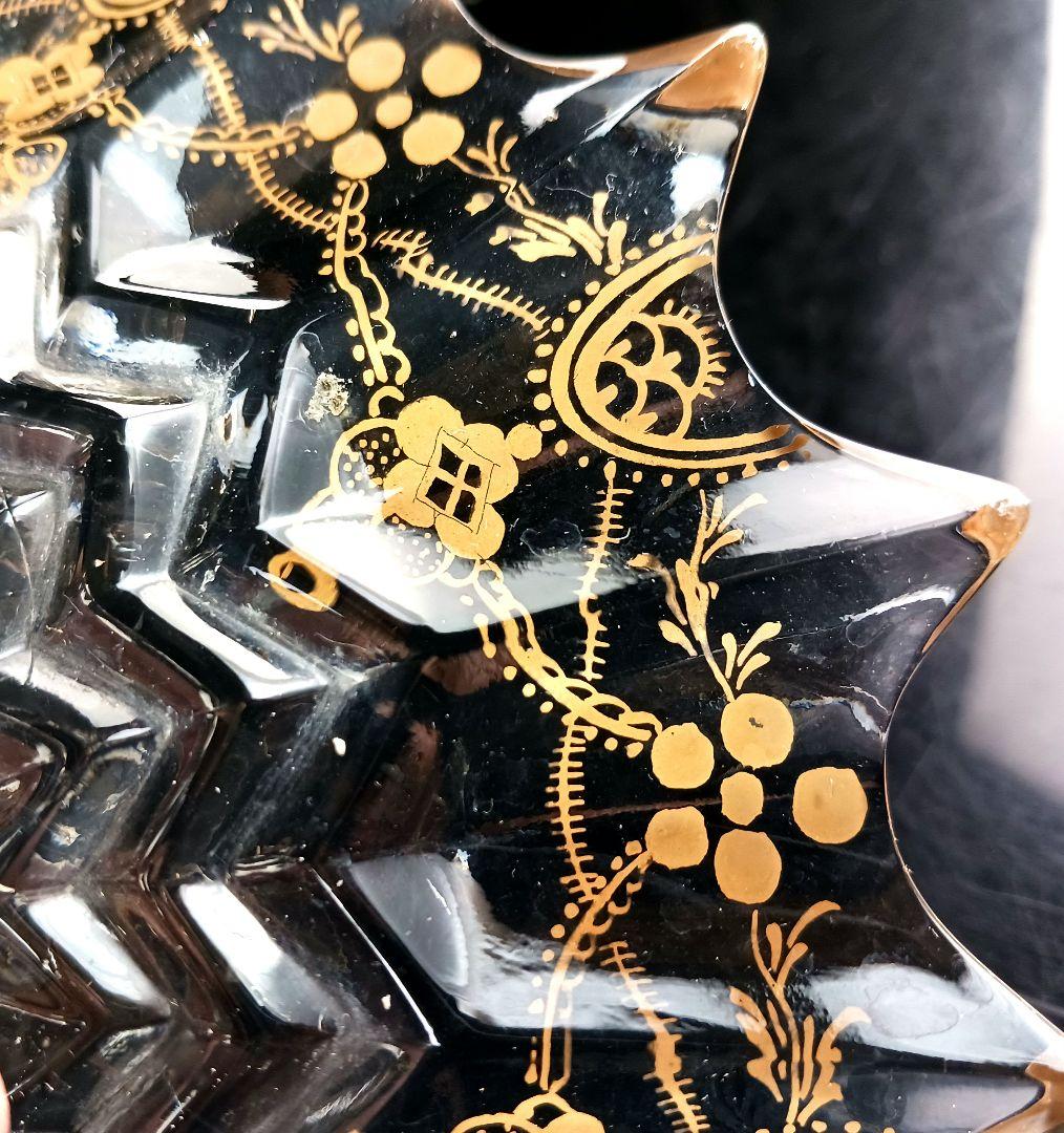 Y427 時代古作 金彩 ガラス コンポート 果物皿 直径20.5㎝ 木箱付　G