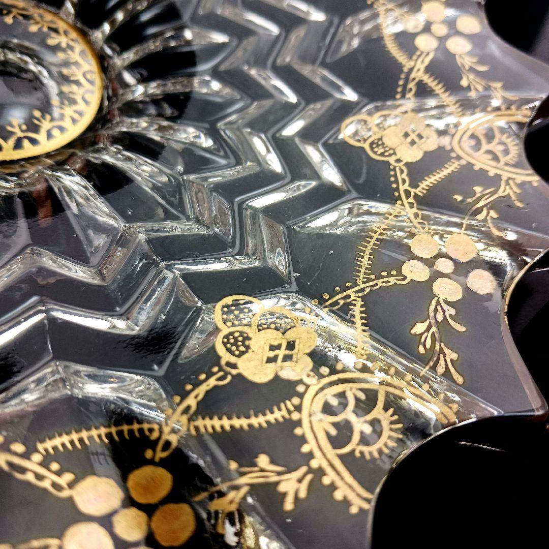 Y427 時代古作 金彩 ガラス コンポート 果物皿 直径20.5㎝ 木箱付　G