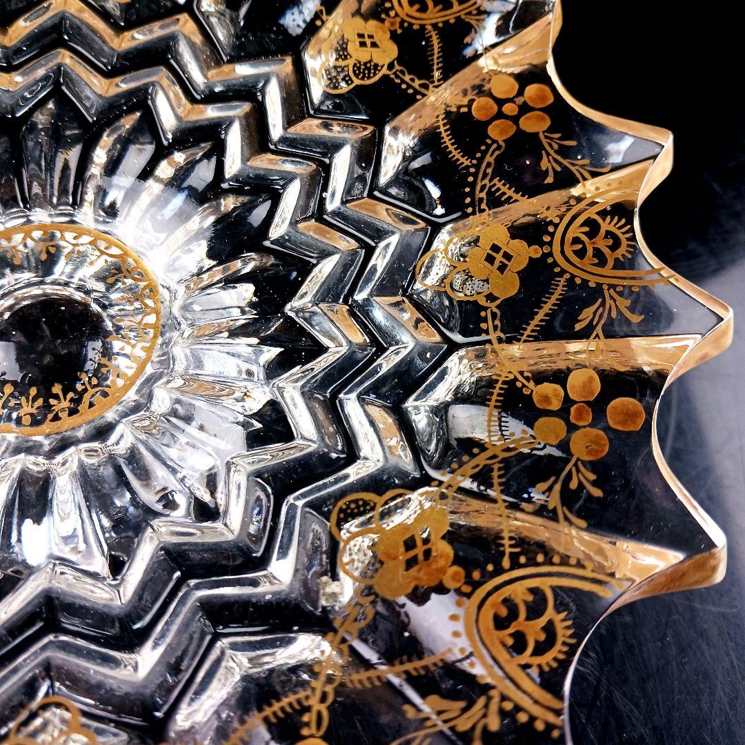 Y427 時代古作 金彩 ガラス コンポート 果物皿 直径20.5㎝ 木箱付　G