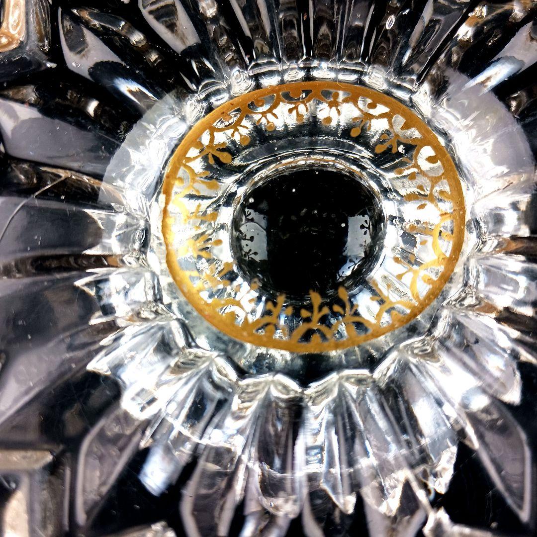 Y427 時代古作 金彩 ガラス コンポート 果物皿 直径20.5㎝ 木箱付　G