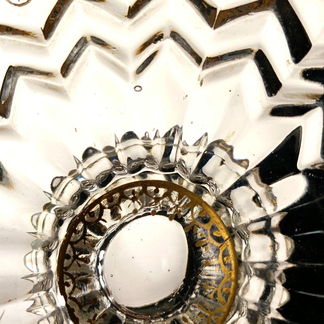 Y427 時代古作 金彩 ガラス コンポート 果物皿 直径20.5㎝ 木箱付　G