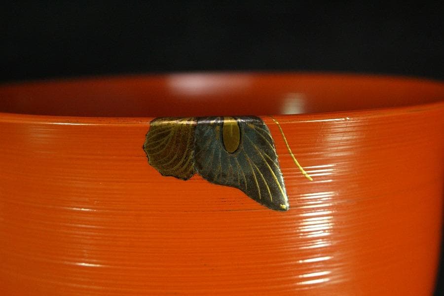 京都 象彦 造 群蝶蒔絵 朱刷毛目 小吸物椀 五客 共箱 美品(K-XA804)