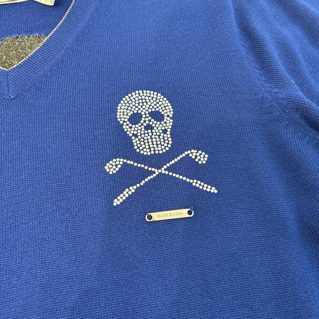 MARK & LONA スカル Vネックセーター 青