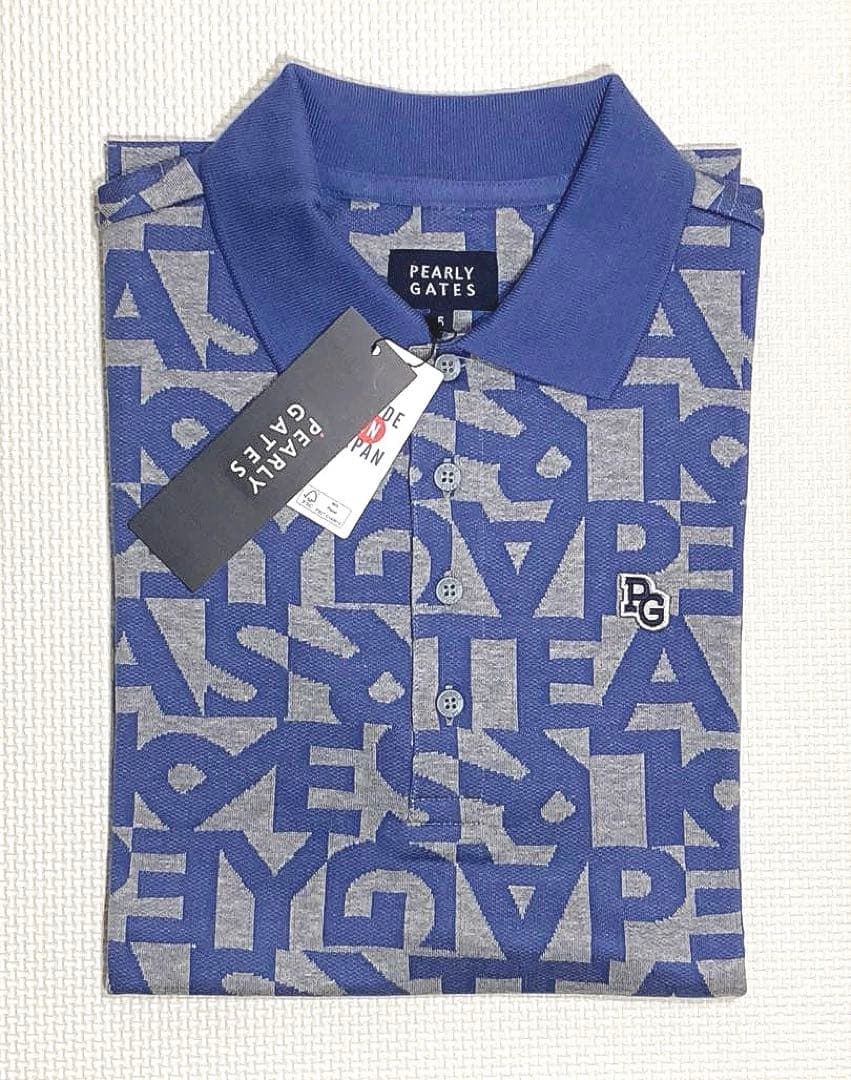 パーリーゲイツ ジャガード織 ランダムロゴ柄ポロシャツ（ブルー系／5）