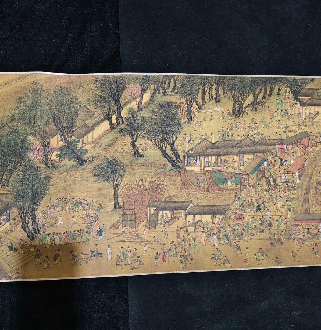 【希少・防伪小巻】仇英《清明上河図》超長巻246cm｜明代名画｜宣紙｜掛け軸