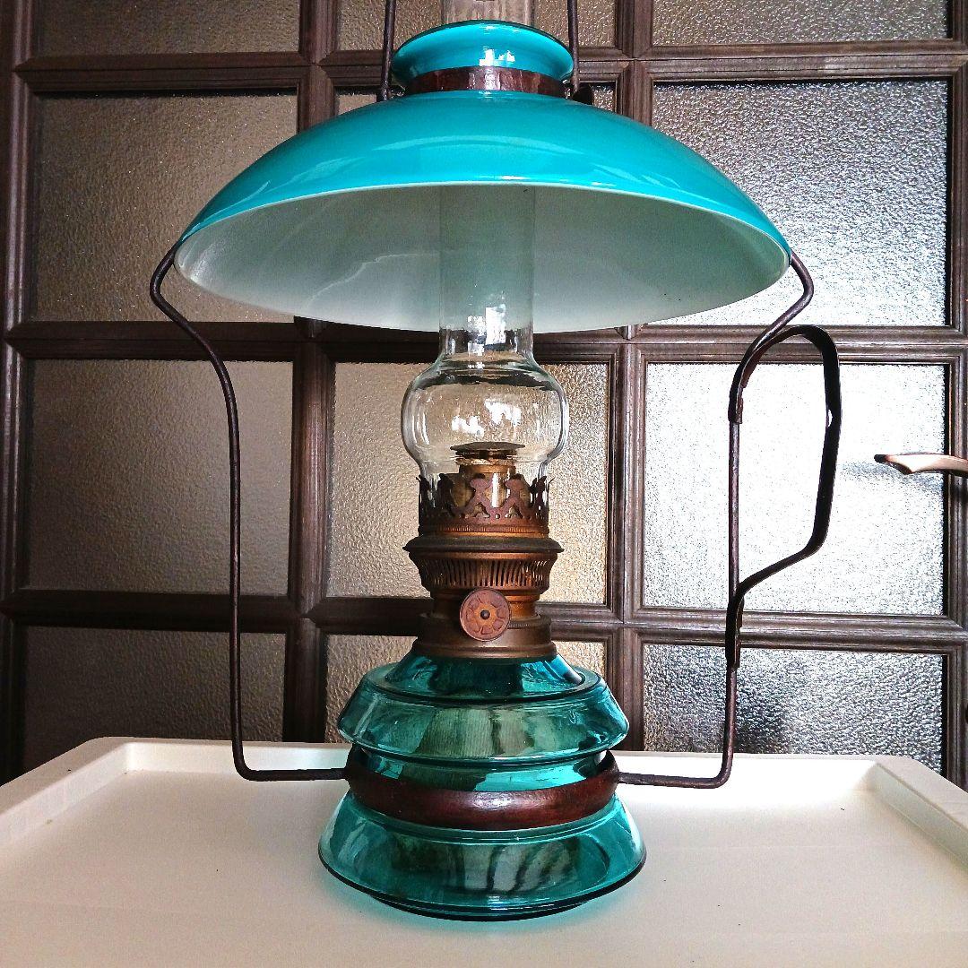 アンティーク吊りオイルランプ　　ターコイズブルー