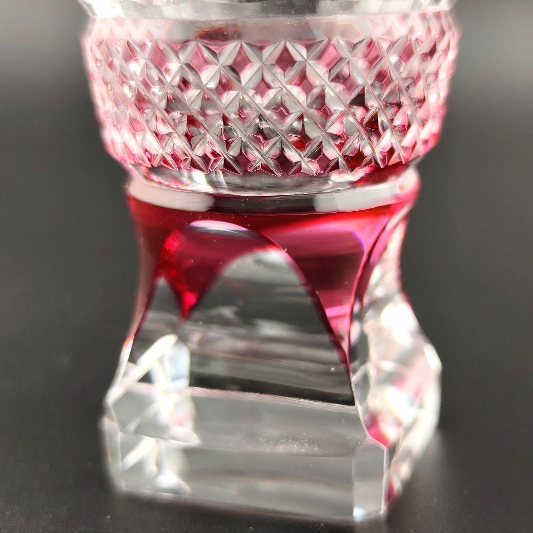 超希少品☆薩摩切子 紅被硝子 面取鹿の子文 高杯（切子、江戸切子、薩摩切子）
