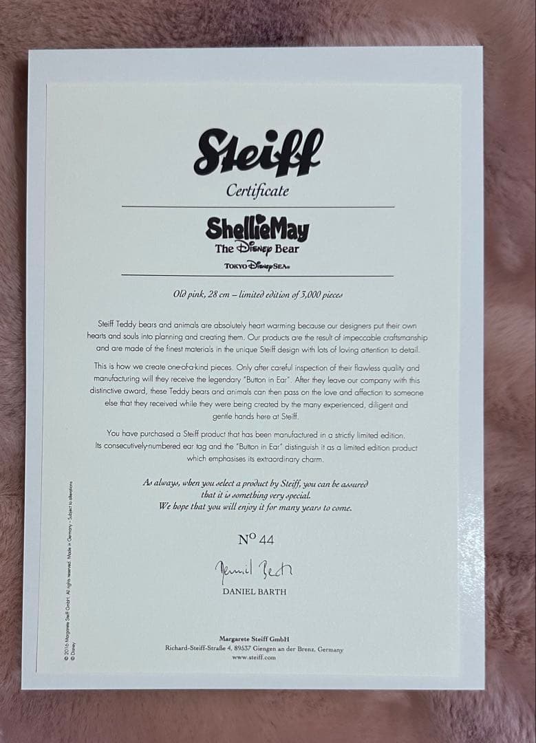ディズニーシー15周年シュタイフ製シェリーメイ3,000体限定⭐︎新品⭐︎
