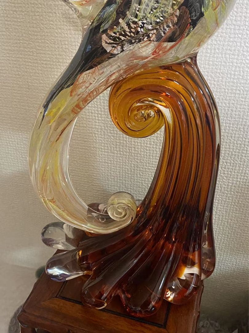 高級希少 ガラス 鳥 置物