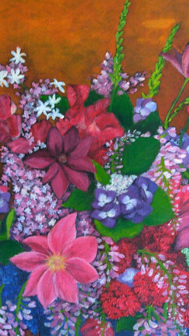 油絵 「青い花瓶の花」 油彩画 花 絵画 F8
