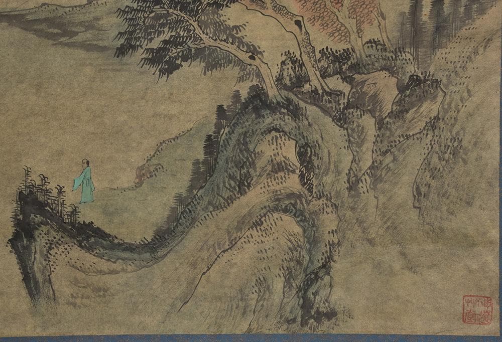 中国美術 伯石画 渓山清夏 壬戌年仲 夏月 山水墨画 1982年 古玩 書道