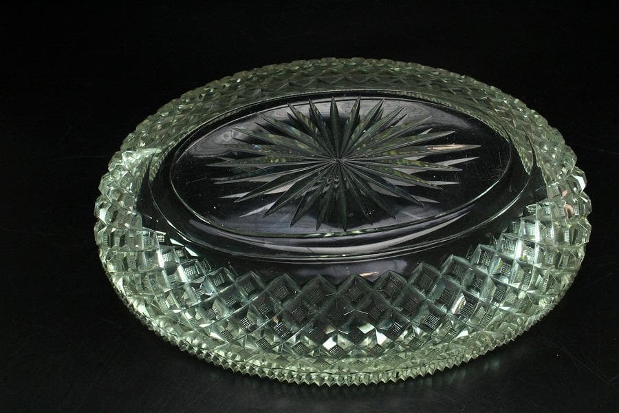 時代 切子 楕円形 鉢 27cmx18.5cm(K-LC671)