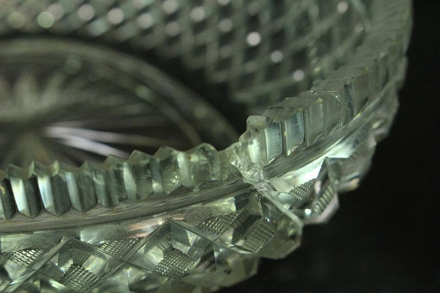 時代 切子 楕円形 鉢 27cmx18.5cm(K-LC671)