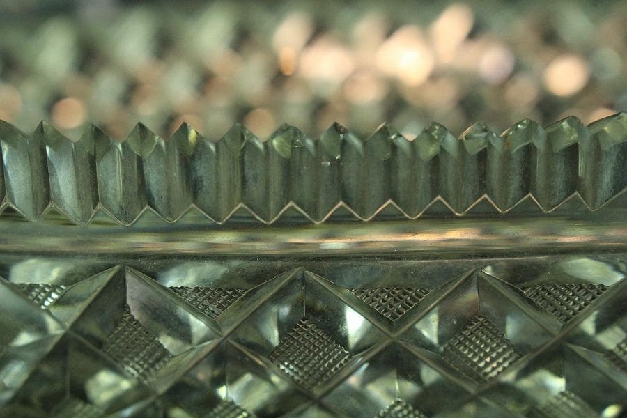 時代 切子 楕円形 鉢 27cmx18.5cm(K-LC671)