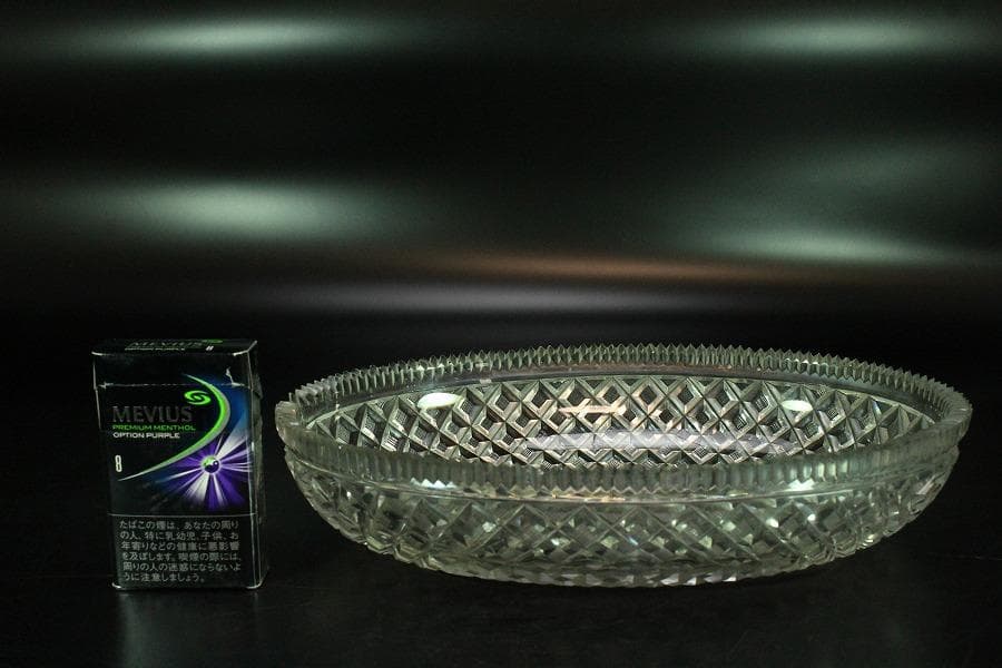 時代 切子 楕円形 鉢 27cmx18.5cm(K-LC671)