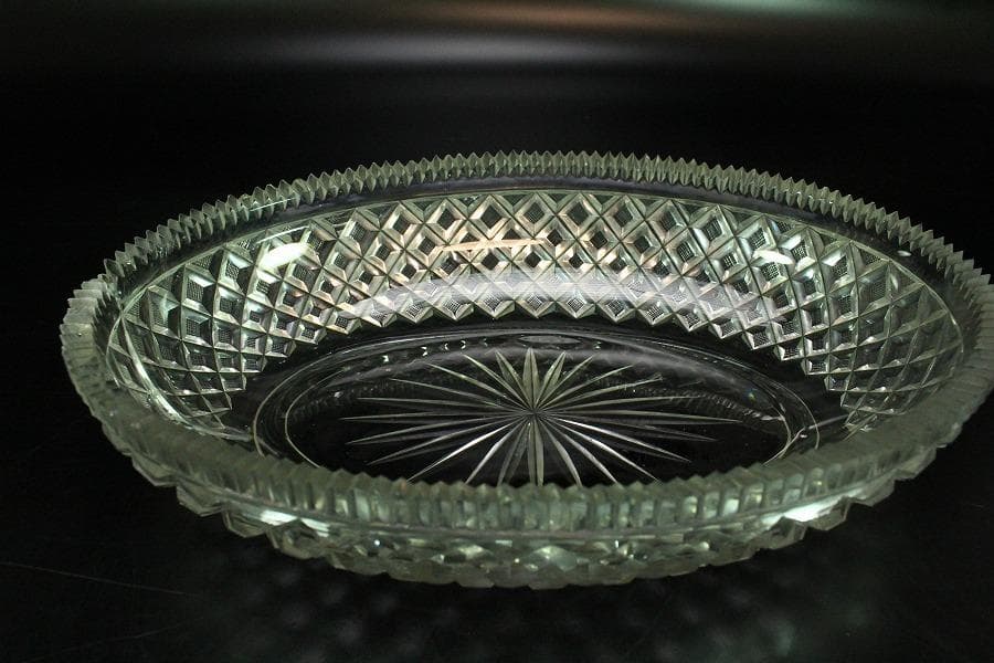 時代 切子 楕円形 鉢 27cmx18.5cm(K-LC671)