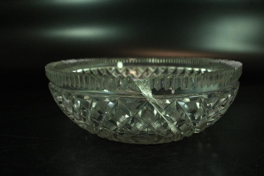 時代 切子 楕円形 鉢 27cmx18.5cm(K-LC671)