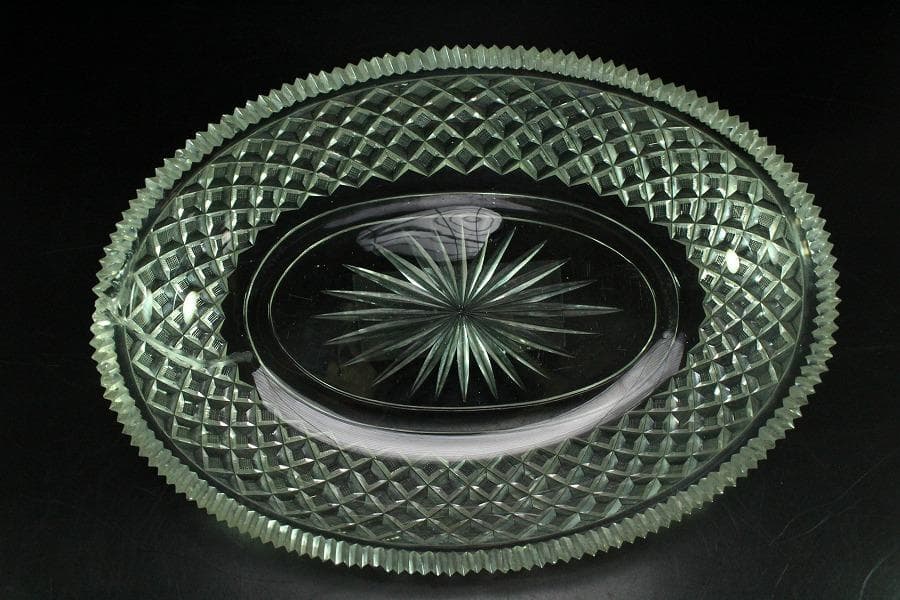 時代 切子 楕円形 鉢 27cmx18.5cm(K-LC671)