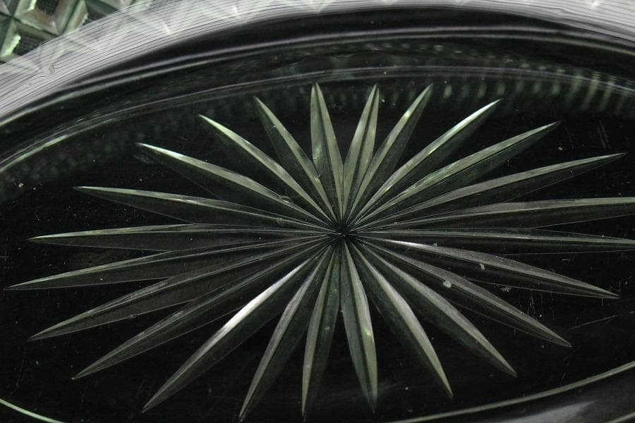 時代 切子 楕円形 鉢 27cmx18.5cm(K-LC671)