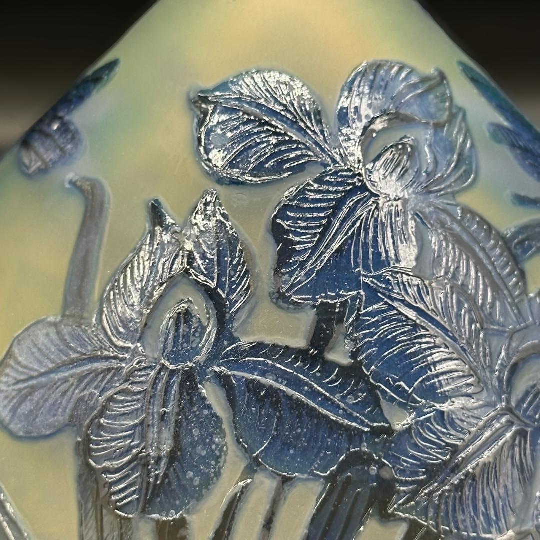 エミールガレ 2灯　蜻蛉文　台座真鍮　カメオ彫り　被せガラス　高さ25cm