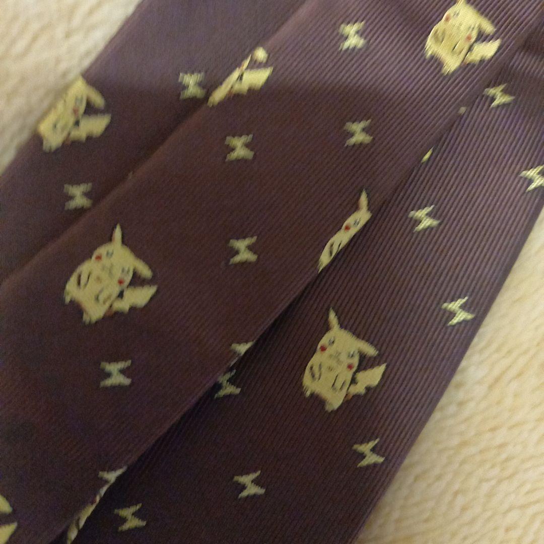 レア☆初代☆ポケットモンスター☆ピカチュウ刺繍☆ネクタイ☆ブラウン彡