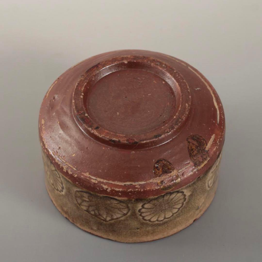 呂宋織部 灰釉印花文 半筒 茶碗 茶道具 古美術 古道具 アンティーク 茶道具