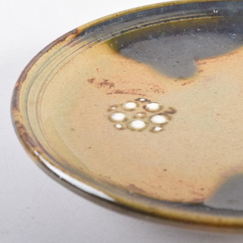 和食器　竹里庵　葵窯　加藤春二作　織部　花文　銘々皿　五客　共箱　C　8322