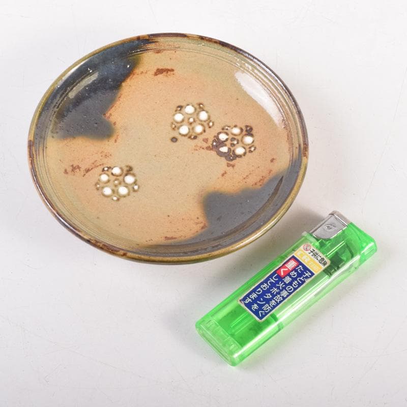 和食器　竹里庵　葵窯　加藤春二作　織部　花文　銘々皿　五客　共箱　C　8322