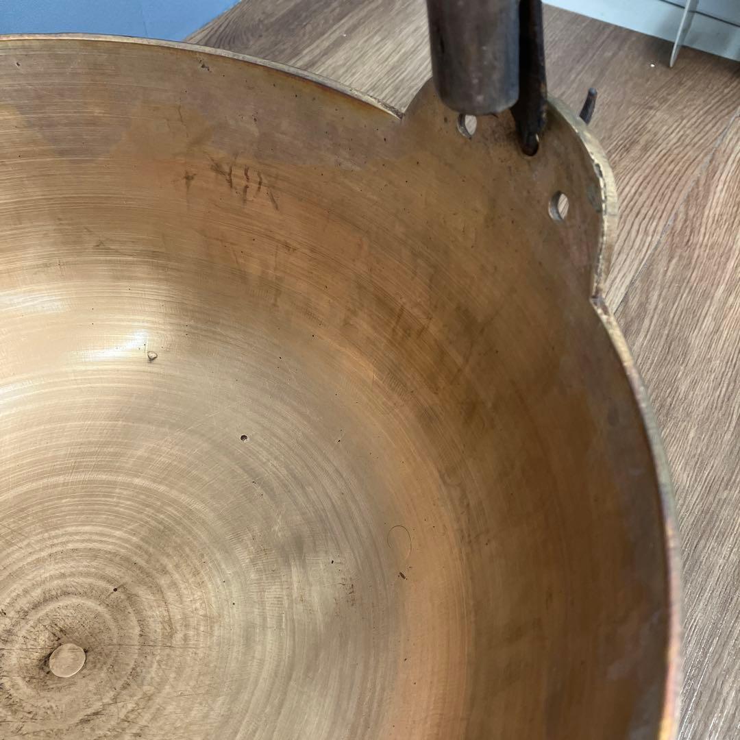 E-2 ヴィンテージ 真鍮製 持ち手付きボウル 天然木ハンドル 菓子器 古道具